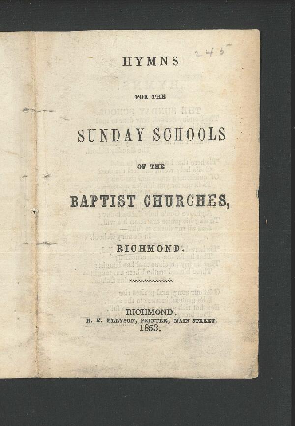 First page of Hymns for the Sunday Schools of the Baptist Churches