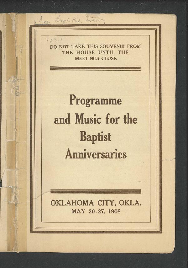 First page of Programme and Music for the Baptist Anniversaries