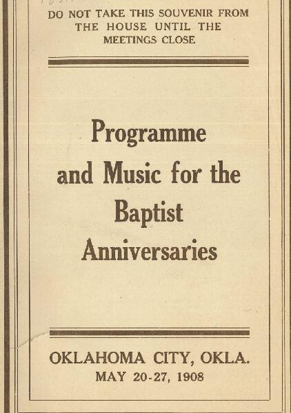First page of Programme and Music for the Baptist Anniversaries