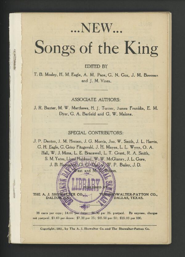 First page of New Songs of the King