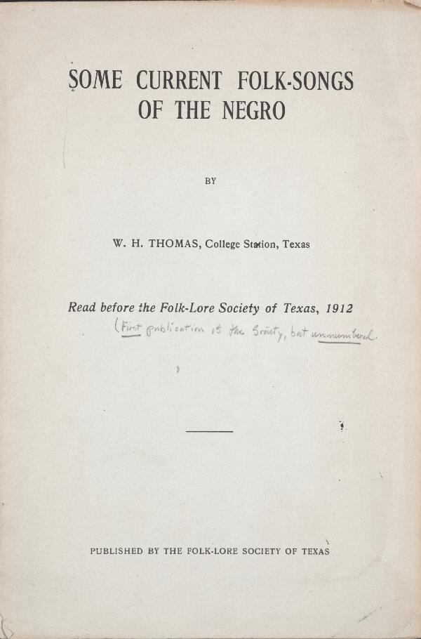 First page of Some Current Folk-Songs of the Negro