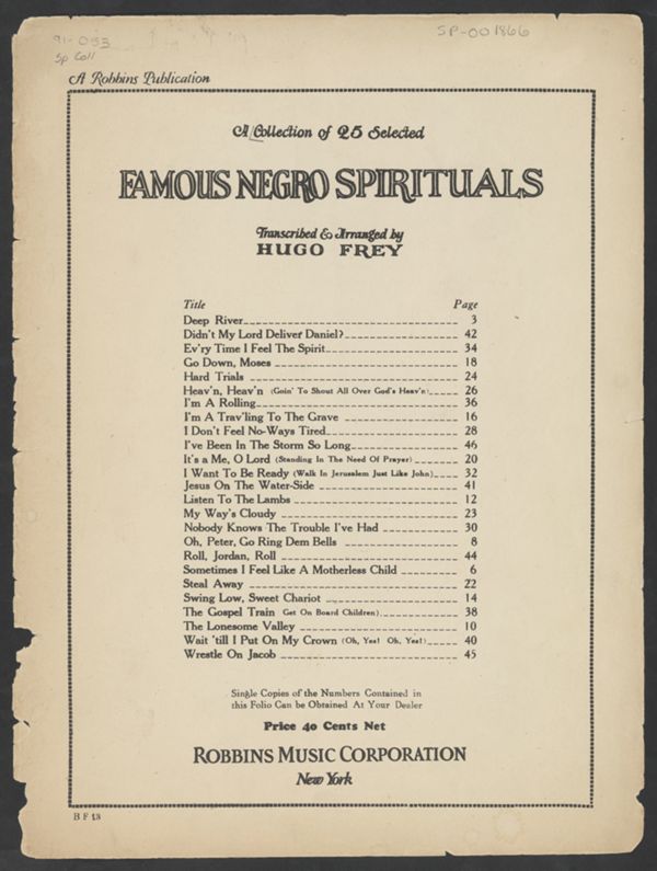 A Collection of 25 Selected Famous Negro Spirituals