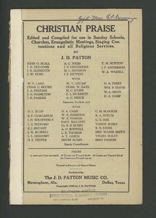 First page of Christian Praise