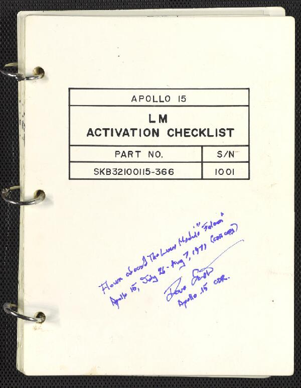 First page of Apollo 15 FDF: LM Activation Checklist (S/N 1001)
