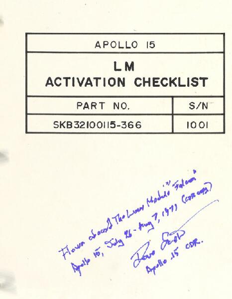 First page of Apollo 15 FDF: LM Activation Checklist (S/N 1001)