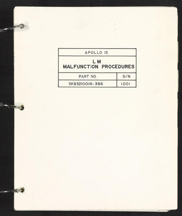 First page of Apollo 15 FDF: LM Malfunction Procedures