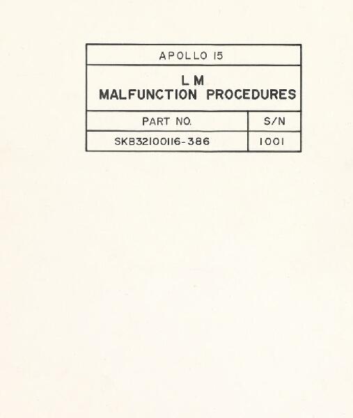 First page of Apollo 15 FDF: LM Malfunction Procedures