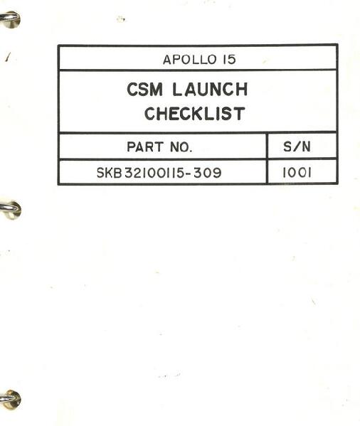 First page of Apollo 15 FDF: CSM Launch Checklist (S/N 1001)